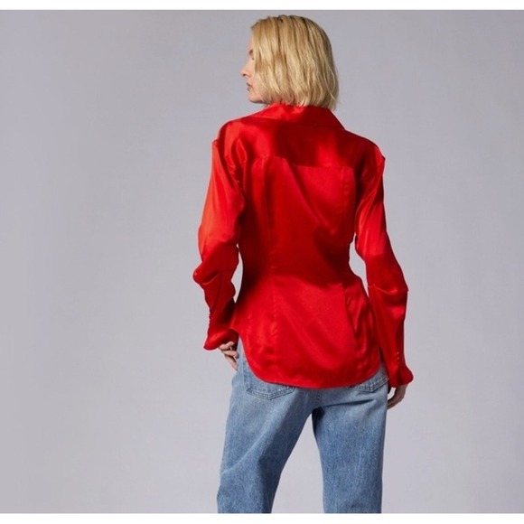 Equipment Femme Bailey Fiery Red Silk Long Sleeve Blouse Womens Size EU 12 US 8 - Picture 2 of 9